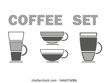 set different drinks coffee black and white icons