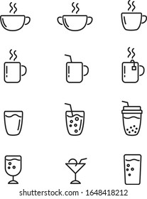 Coloque diferentes iconos de bebidas.taza de café.  vino. agua y barro 