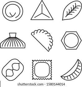 Set of different dumplings icon. Dumplings, ravioli, manti, khinkali in vector.