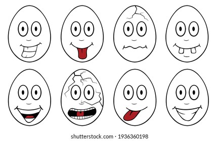 set of different Easter egg cartoons isolated on white