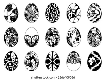 Set of different easter eggs isolated on white