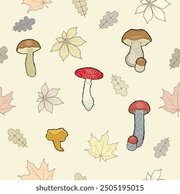 set of different edible and poisonous mushrooms on a white background