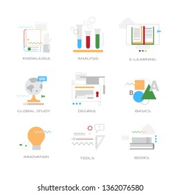 set different education knowledge learning concepts collection line style white background