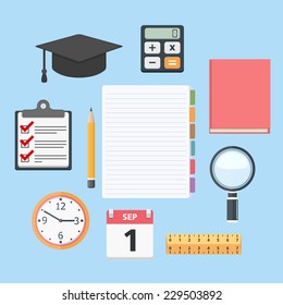 Set of different education objects, flat design, vector eps10 illustration