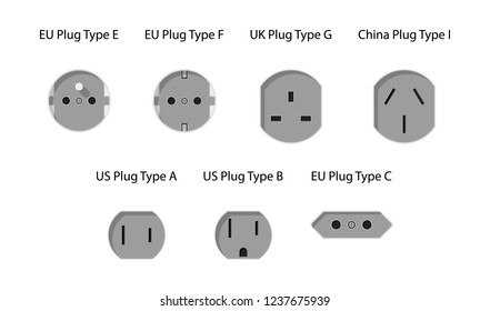 Set of Different Electric Power Sockets Plug Illustration Vector Icon All type of plug