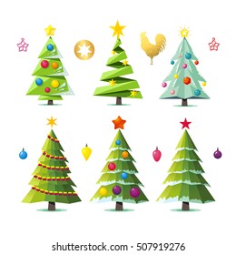 Set of different elegant christmas trees. Design elements of stylized fir trees in several variants isolated on white. Christmas trees vector collection.