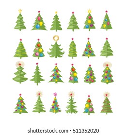 Set of different elegant christmas trees. Design elements of stylized fir trees in several variants isolated on white. Christmas trees vector collection.