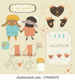 Set of different elements for design on Valentine's Day, wedding design, invitation, congratulation, scrapbook. Romantic collection. eps 10
