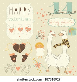 Set of different elements for design on Valentine's Day