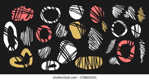 A set of different elements in Doodle style. Isolated objects for design. Abstract spots and shapes on the background. Vector illustration.