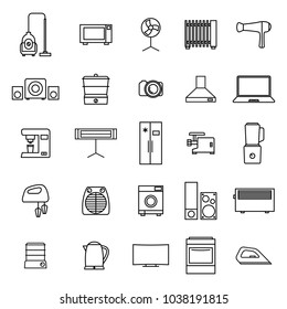 Set of different elements of household appliances from thin lines, isolated on white background, vector illustration.