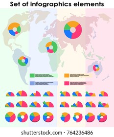 Set of different elements of Infographic in same color with world map