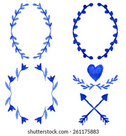 set of different elements painted in watercolor for your design