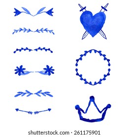 set of different elements painted in watercolor for your design 