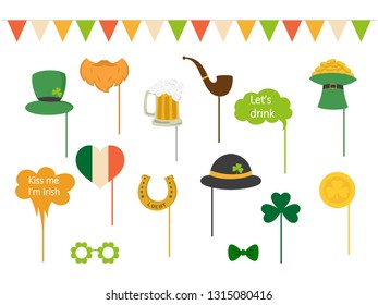 Set of different elements and photo booth props for St. Patrick's Day. Saint Patrick's Day concept. Vector illustration.

