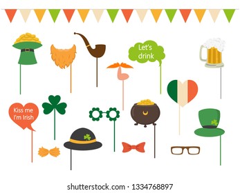 Set of different elements and photo booth props for St. Patrick's Day. Saint Patrick's Day concept. Vector illustration.
