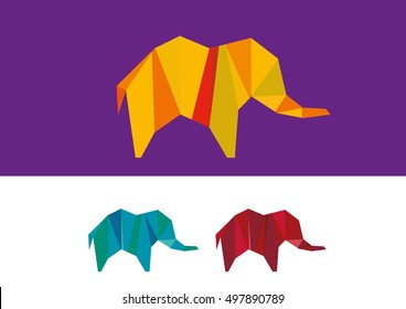 Set of different elephant origami icons. Vector illustration brand.