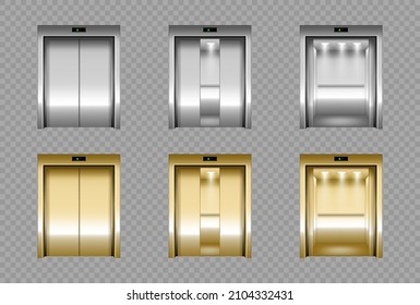 Set of different elevator doors isоlated on transparent background. Vector realistic illustration