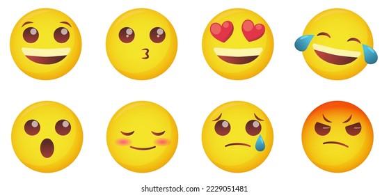 Set with different emojis on white background, illustration. Banner design