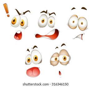 Set of different emoticons on white illustration