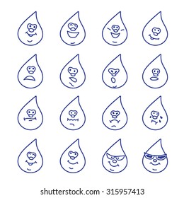 Set of different emotion smiles. Drops shapes. Vector  illustration