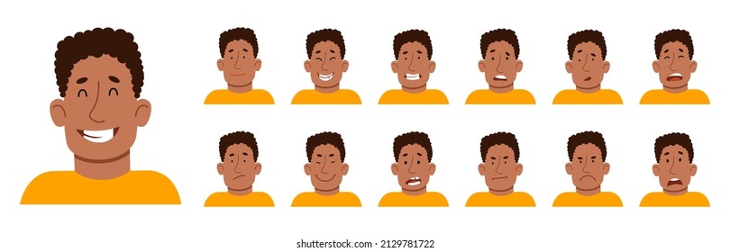 A set of different emotions of an African-American man.