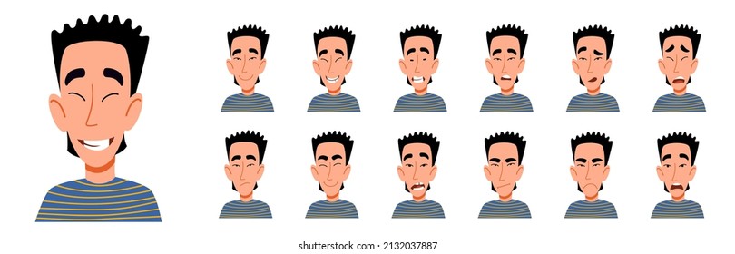 A set of different emotions of an Asian man.