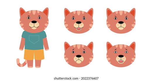 Set of different emotions of cat. Vector illustration in a flat style