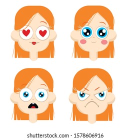 Set of different emotions character.  emoji with various facial expressions. Vector illustration in cartoon style