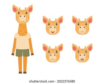 Set of different emotions of giraffe. Vector illustration in a flat style