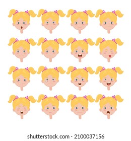 Set of different emotions of a girl. Poster for the development of emotional intelligence in children. Facial expressions of the face of the child
