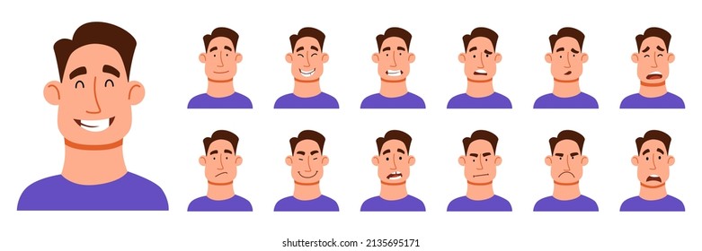 A set of different emotions of a handsome man.