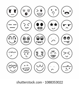 Set of different emotions icon. Freehand drawing face isolated on white background. Vector illustration.