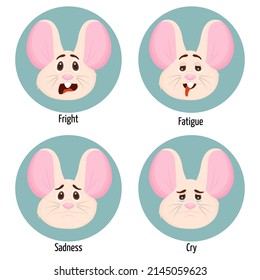 Set of different emotions of a mouse character. Facial expression. Set of mouse character feelings.