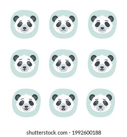 Set of different emotions of panda, vector illustration