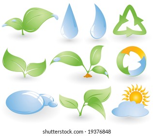 set of different environmental icons with shadows