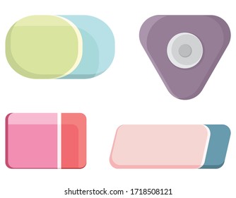 Set of different erasers. School supplies in flat style.