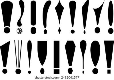 Set of different exclamation mark signs isolated on white