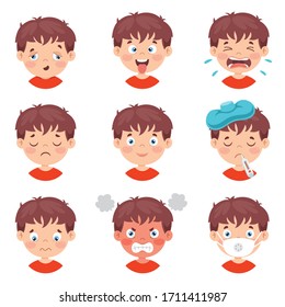 Set Of Different Expressions Of Kids