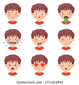 Set Of Different Expressions Of Kids