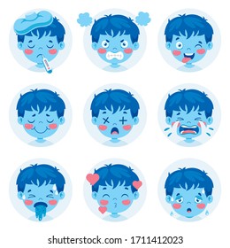 Set Of Different Expressions Of Kids