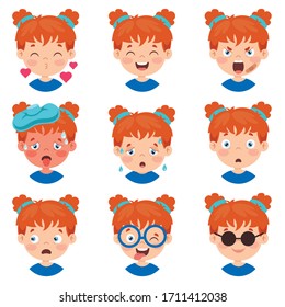 Set Of Different Expressions Of Kids