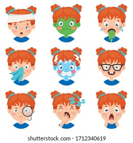 Set Of Different Expressions Of Kids