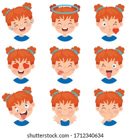 Set Of Different Expressions Of Kids