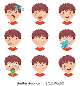 Set Of Different Expressions Of Kids