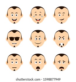 Set of different expressions male character. Handsome man emoji with various facial expressions.  Vector illustration isolated on white background