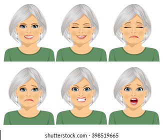 Set Of Different Expressions Of The Same Senior Woman 