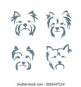 Conjunto de diferentes expresiones de una boquilla aterradora de Yorkshire. Dibujo vectorial de la cabeza de un perro pequeño. Diseño animal de Gestalt