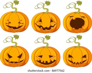 Set of different faces Halloween Pumpkins