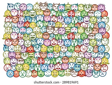 Set of different facial emotions. Hand drawn vector.